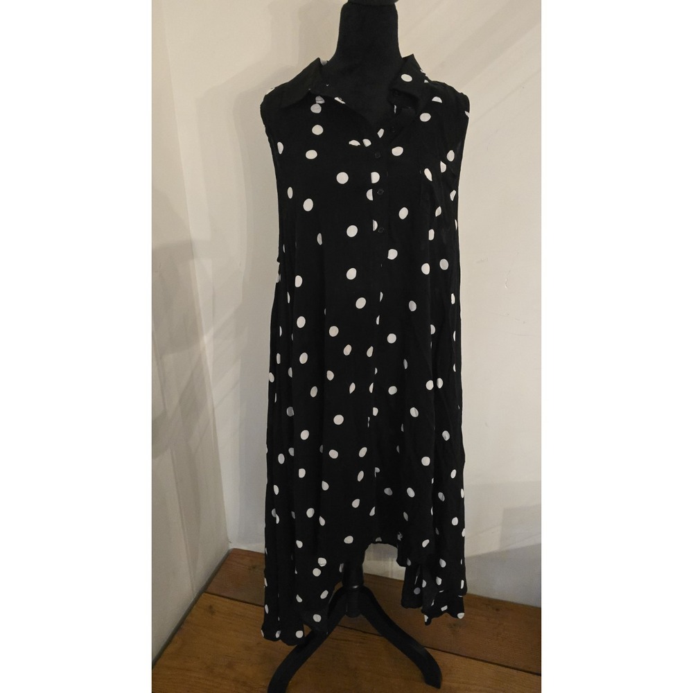 Plus SZ 1X black & White‎ Polka Dots philosophy sleeveless Classic Retro dress